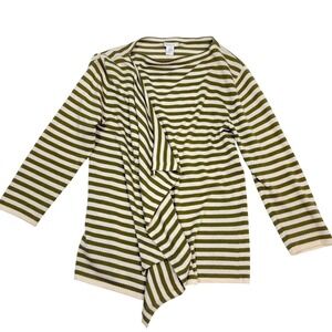 Max Mara Striped Draped Front Cardigan Sweater Olive Beige Size M